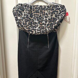 Alt. B Strapless Leopard Print & Black Pencil Dress – NEW
